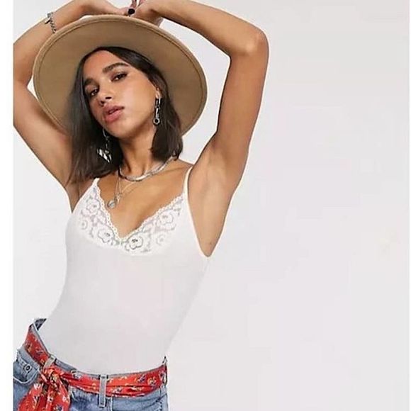 Free People Bodysuit Tank White Beaded Boho Casual Summer Top Women NWT Medium M - Picture 3 of 5